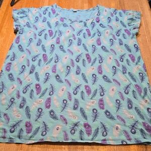 KMART Women 2XL Teal‎ Navy Purple Feather Short Sleeve Pajama Night Gown Dress